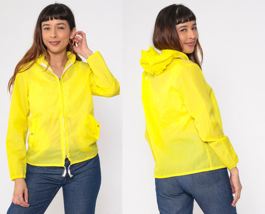 70s Yellow Nylon Windbreaker Jacket Semi-Sheer Zip-Up Extra Small