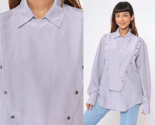 90s Grey Pearl Snap Chef's Jacket Double Breasted Workwear Extra Large XL