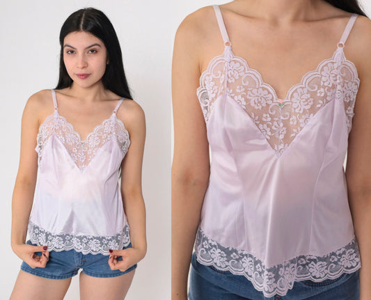 80s Maidenform Lavender Lace Camisole Sheer Neckline Small