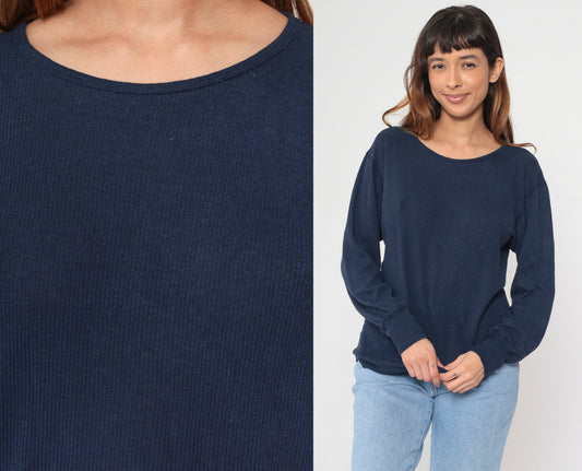 80s Navy Thermal Crewneck Long Sleeve Shirt Large