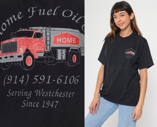 90s Home Fuel Oil Company Graphic T-Shirt Westchester NY Black Large L