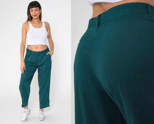 00s Michael James Emerald Green Pleated Trousers Straight Tapered Leg Large