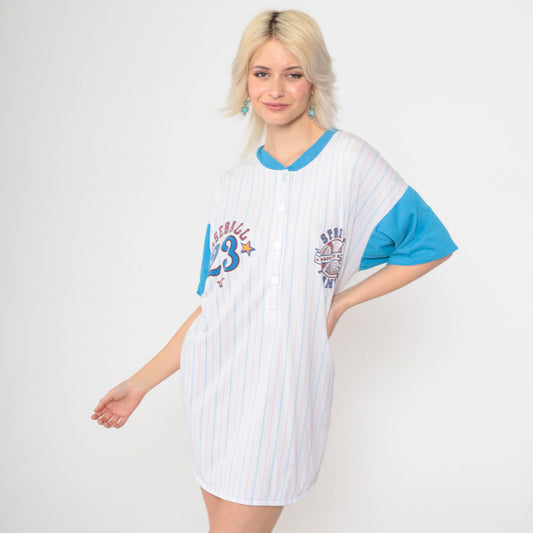 90s Baseball 23 Spring Training Pajama Dress White Mini Henley Small-Large