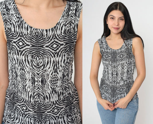Y2K Geometric Popcorn Texture Tank Top Psychedelic Op Art Print Small Medium