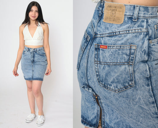 Jordache Acid Wash Denim Mini Skirt 90s High Waist Pencil Blue Small