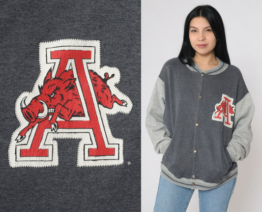 90s Arkansas Razorbacks National Champs Snap Jacket Grey Colorblock Large