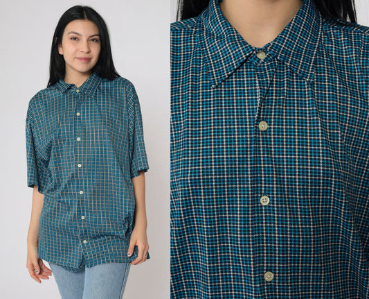Gap Y2K Blue Houndstooth Button-Up Shirt Men's Extra Large XL