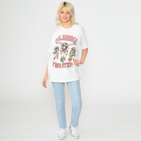 90s Oklahoma Two Step Country Cow Band Graphic Tee Cotton Extra Large