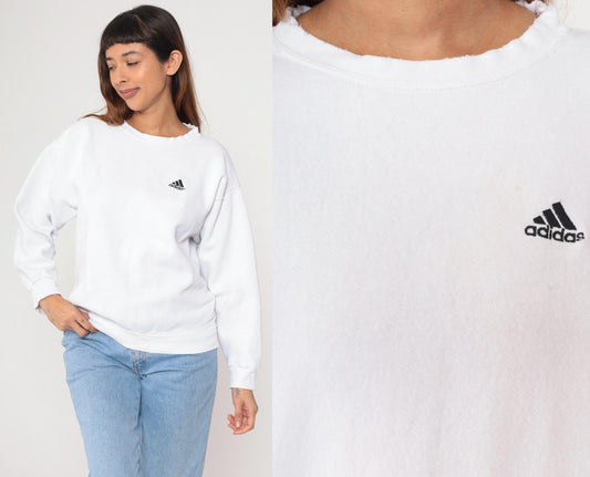 90s Adidas White Embroidered Logo Crewneck Sweatshirt Small