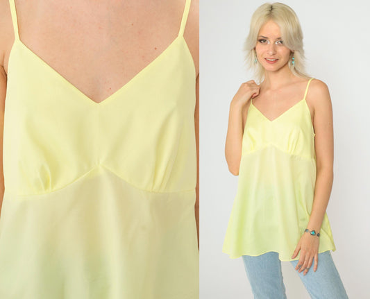 00s Yellow Babydoll Tank Top Spaghetti Strap Empire Waist Medium
