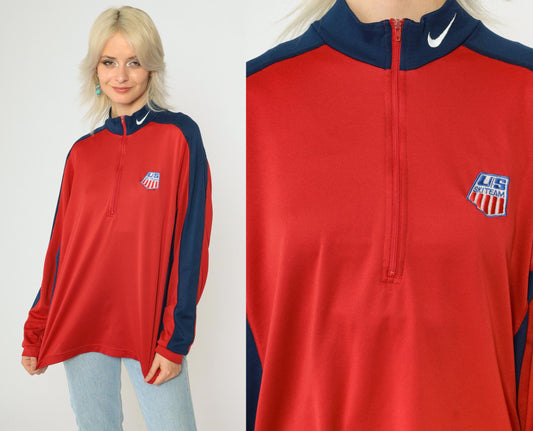 90s Nike US Ski Team Long Sleeve Quarter Zip Mock Neck Red Large