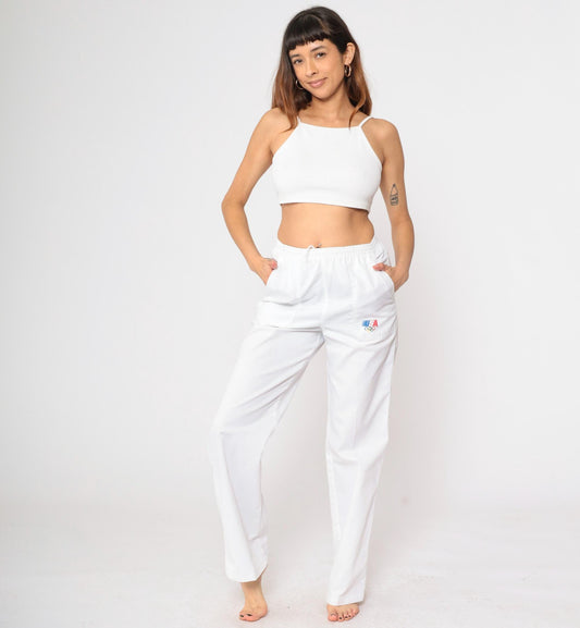 80s Levi's White Athletic Trousers Elastic Waist Small