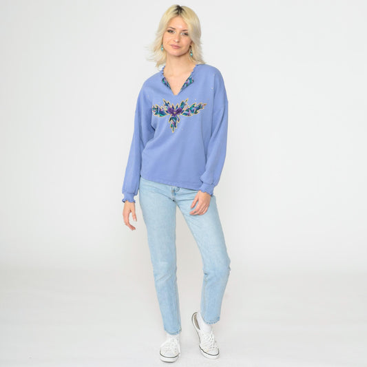 90s Jerzees Heart Leaf Studded Sweatshirt Lavender V-Neck Extra Large XXL