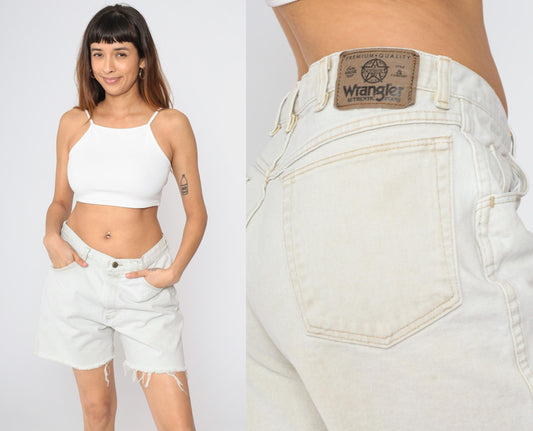 90s Wrangler Denim Cutoff Shorts High Rise Pale Grey Men's 34