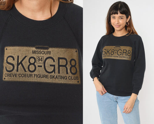 1994 Creve Coeur Figure Skating Club Sweatshirt SK8-GR8 Black Raglan Small