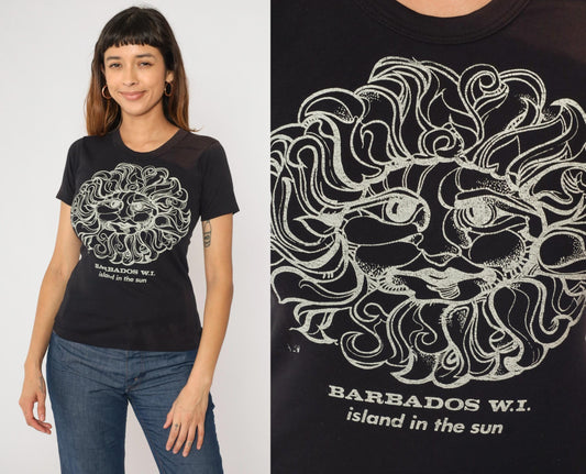 80s Barbados Island in the Sun Graphic T-Shirt Black Small