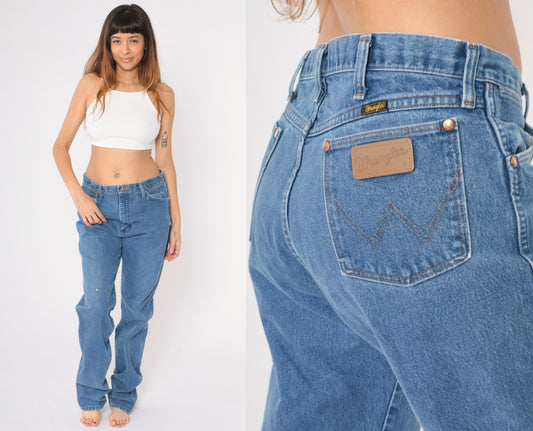 90s Wrangler Straight Leg High Rise Jeans Blue Denim Men's 35x38