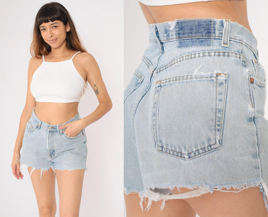 90s Gap Reverse Fit Denim Cutoff Shorts Blue Distressed High Waisted Medium