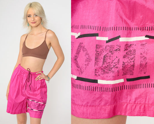 90s Hot Pink Nylon Athletic Shorts Drawstring Unlined Medium M