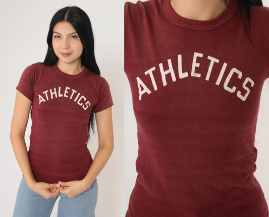 80s Russell Athletics Number 7 Burgundy Single Stitch Tee Extra Small