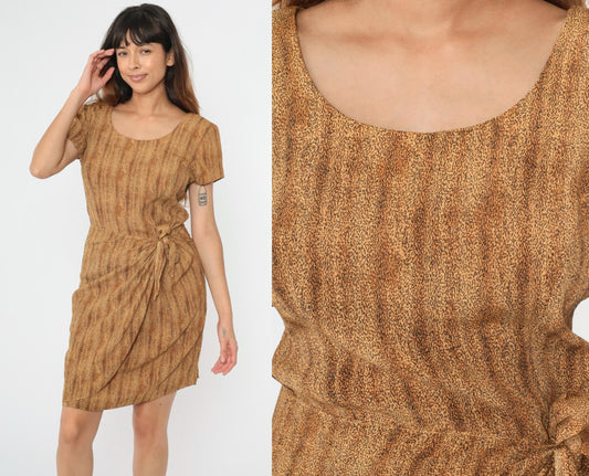 90s Jessica Howard Leopard Print Mini Dress Wrap Waist Short Sleeve Medium