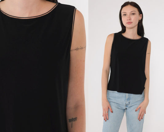 90s Joseph Ribkoff Black Camisole Tank Top Sheer Trim Size 16