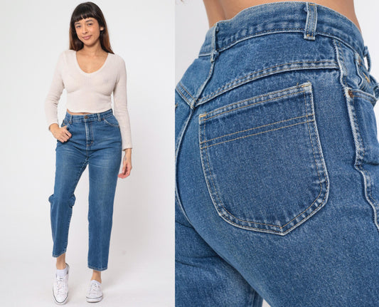 80s Sears High Waist Straight Leg Blue Jeans Unicorn Pocket Small