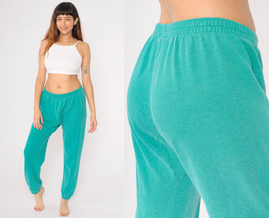 90s Hanes Turquoise Joggers Sweatpants Elastic Waist Large