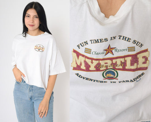 90s Myrtle Beach Graphic T-Shirt White Cotton Tee Extra Large XL