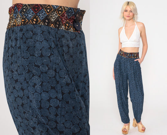 90s Geometric Print High-Waisted Tapered Trousers Blue Small 6