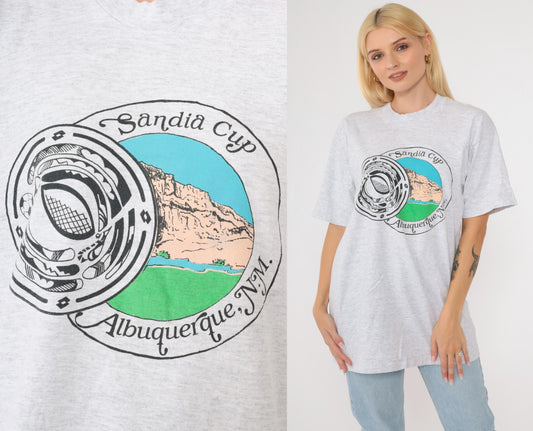 90s Sandia Cup Albuquerque Soccer Tournament Graphic T-Shirt Lotto Grey Medium