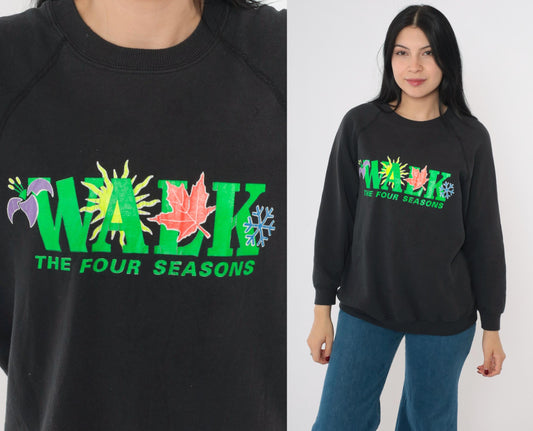 90s Lee Walk The Four Seasons Neon Graphic Sweatshirt Black Raglan Large