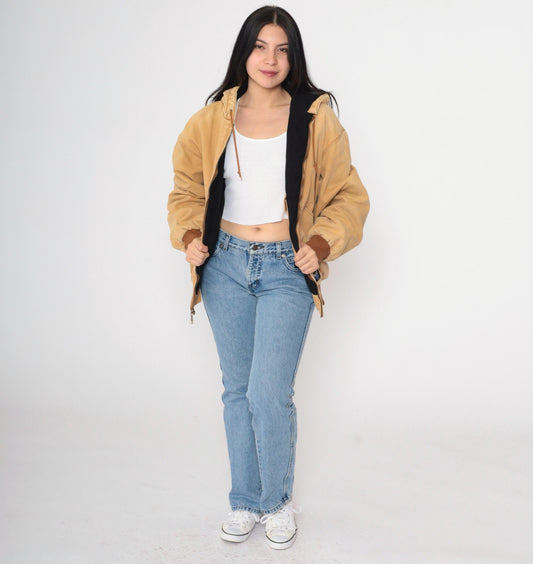 Y2K Walls Blizzard Pruf Hooded Work Jacket Tan Cargo Utility Large