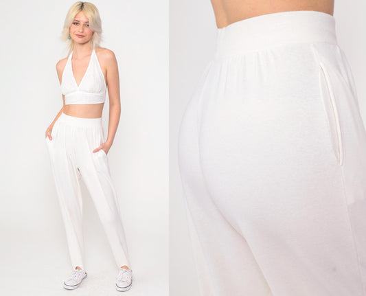 90s White Stirrup Pants High Waisted Pleated Tapered Leg Small