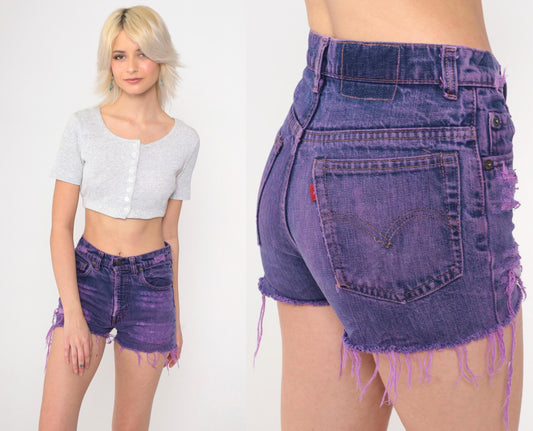 Y2K Levi's Purple Overdyed Cutoff Shorts High Rise Distressed Extra Small