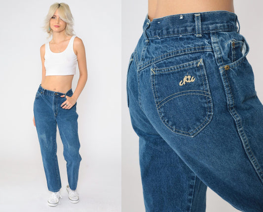 80s High-Waist Straight Leg Jeans Blue Denim Faded Medium