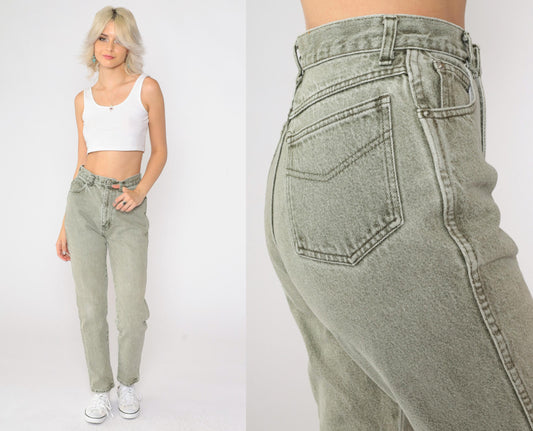 90s Jordache Olive Green High-Waisted Tapered Jeans Small S