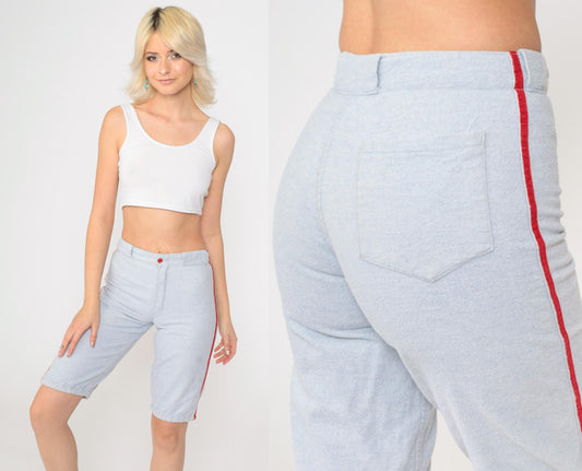 60s Athletic Shorts Grey-Blue Red Side Stripes High Waist Extra Small
