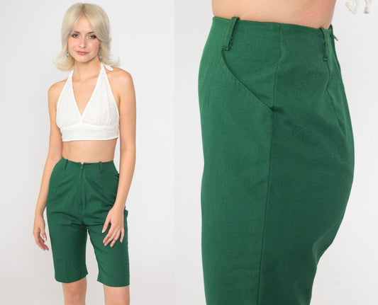 1970s Miss Pat High-Waisted Bermuda Shorts Green Koratron Extra Small