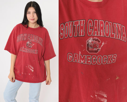 00s South Carolina Gamecocks Paint Splatter Graphic Tee Red XXL