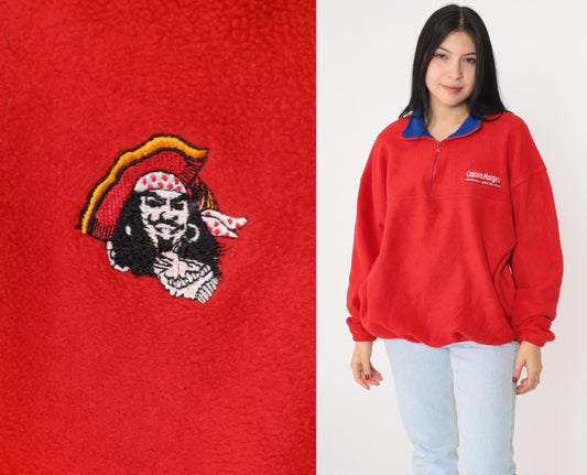 90s Captain Morgan Spiced Rum Quarter Zip Fleece Sweatshirt Red Extra Large XXL
