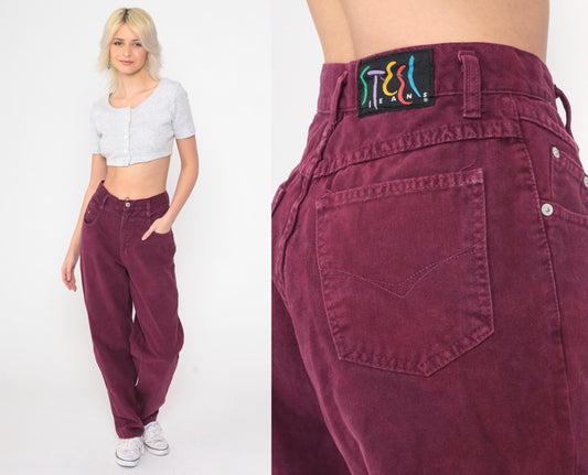 90s Steel Plum High-Waist Tapered Jeans Cotton Small