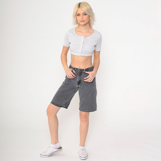90s Levi's 560 High-Waist Denim Shorts Faded Black Bermuda Small