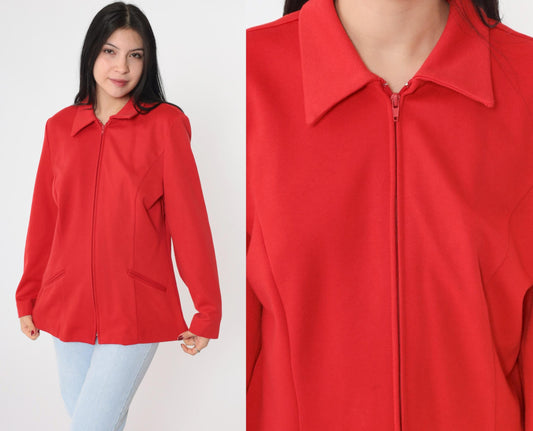 90s Red Zip-Up Jacket Collared Structured Tailored Medium M