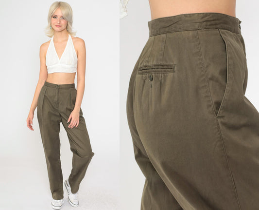 Y2K Liz Claiborne Brown Cotton Pleated Trousers High Rise Small 4