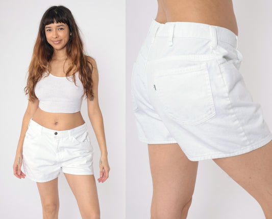 90s Levi's White Denim Shorts High Rise Jean Shorts Large L