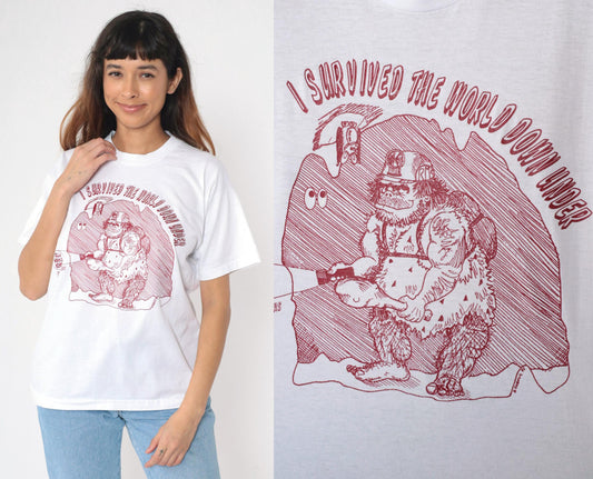90s Rolla Middle School Spelunkers Graphic T-Shirt White Caveman Tee Large