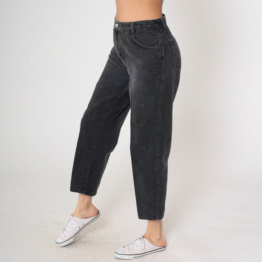 90s Gitano Black Denim High-Rise Tapered Mom Jeans Medium 31