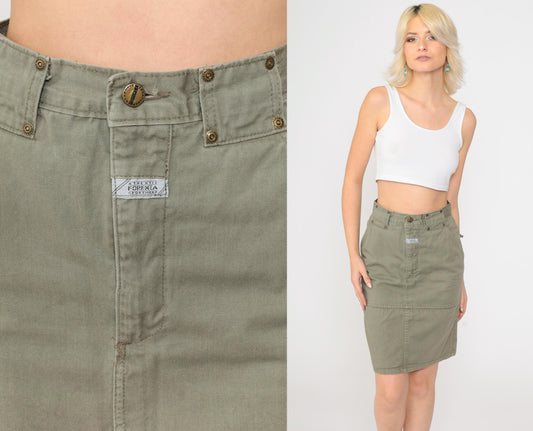 90s Forenza Olive Cargo Mini Skirt High Waist Cotton Utility Small 4