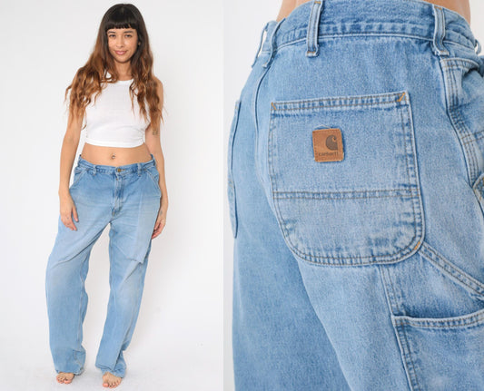 Y2K Carhartt Carpenter Jeans Ripped Blue Denim High Waisted 36x34